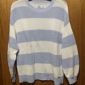 Blue and white striped knit oversized sweater